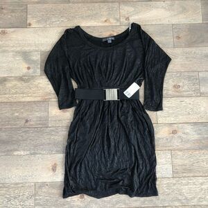 Black Shimmer Belted Scoop Neck Mini Dress S